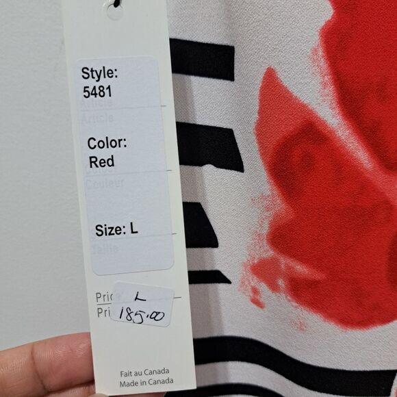 Scapa Lauren Perre Floral Print Elegant Chic Assymmetrical Hem Large Red NWT - Picture 9 of 15